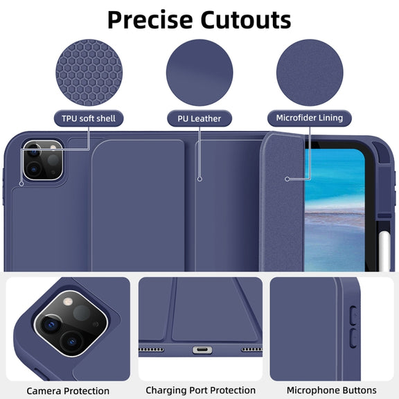 For iPad Pro 13 2024 3-fold TPU Smart Leather Tablet Case with Pen Slot(Royal Blue)