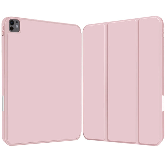 For iPad Pro 13 2024 3-fold TPU Smart Leather Tablet Case with Pen Slot(Pink)