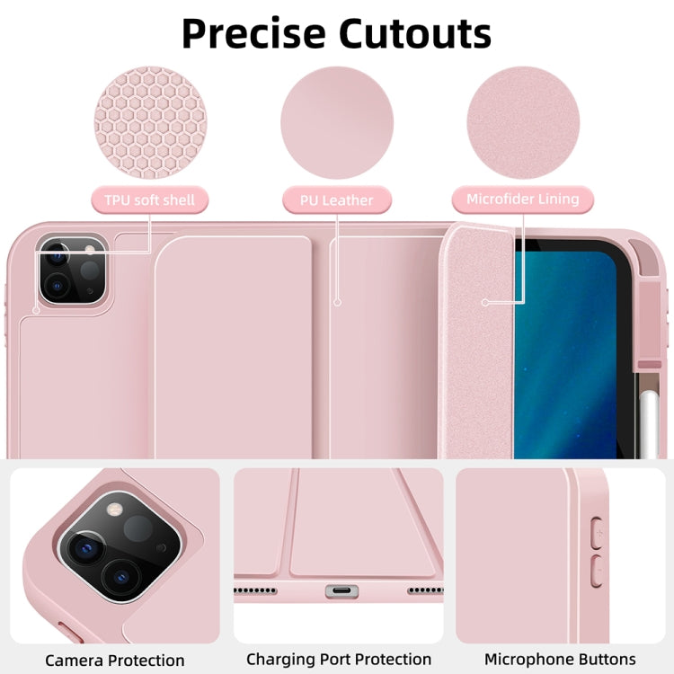 For iPad Pro 13 2024 3-fold TPU Smart Leather Tablet Case with Pen Slot(Pink)