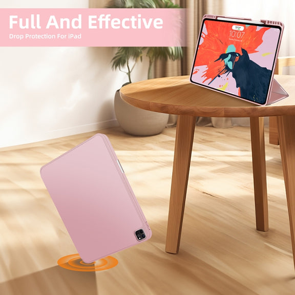 For iPad Pro 13 2024 3-fold TPU Smart Leather Tablet Case with Pen Slot(Pink)