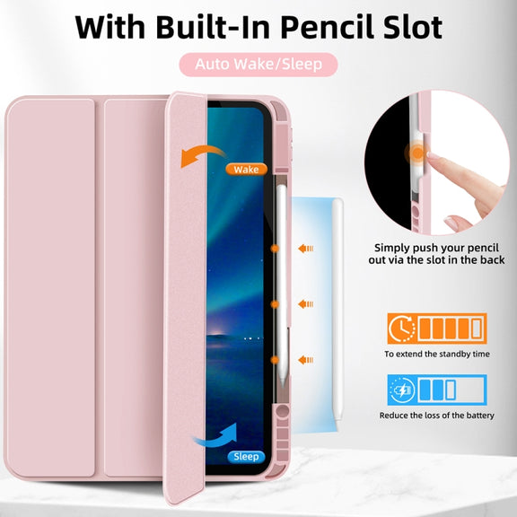 For iPad Pro 13 2024 3-fold TPU Smart Leather Tablet Case with Pen Slot(Pink)