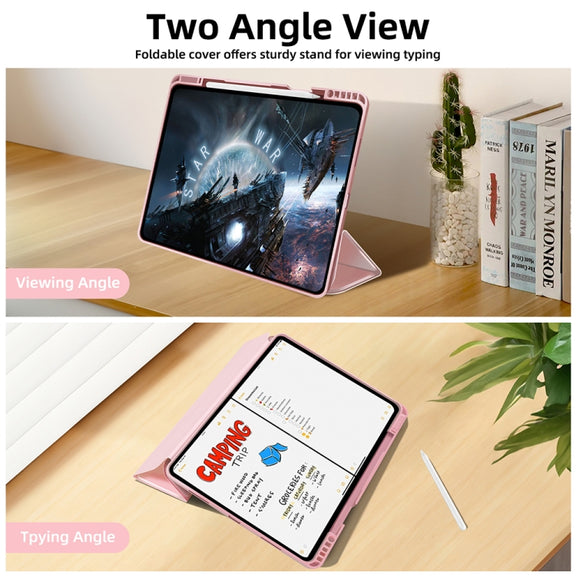 For iPad Pro 13 2024 3-fold TPU Smart Leather Tablet Case with Pen Slot(Pink)
