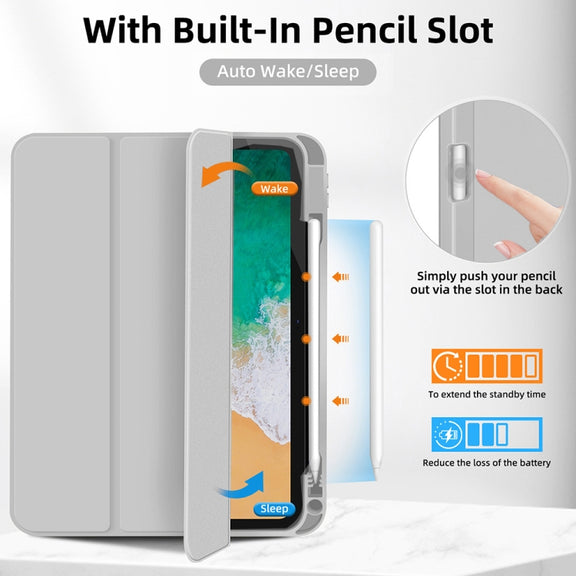 For iPad Pro 13 2024 3-fold TPU Smart Leather Tablet Case with Pen Slot(Grey)