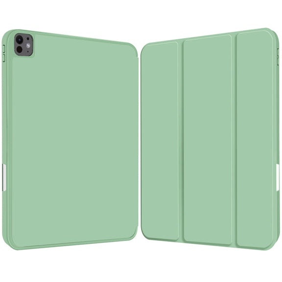 For iPad Pro 13 2024 3-fold TPU Smart Leather Tablet Case with Pen Slot(Green)