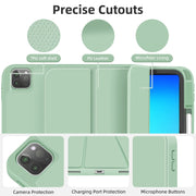 For iPad Pro 13 2024 3-fold TPU Smart Leather Tablet Case with Pen Slot(Green)