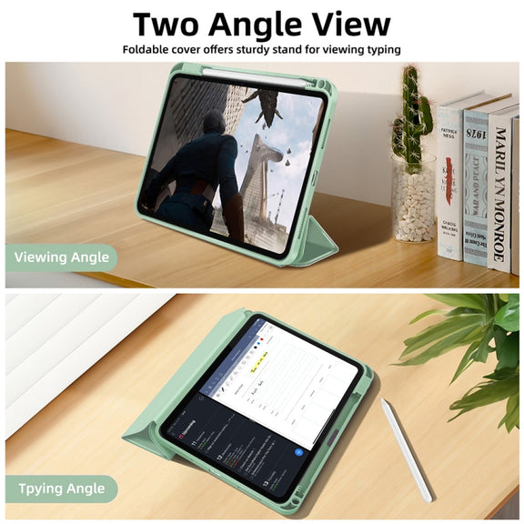 For iPad Pro 13 2024 3-fold TPU Smart Leather Tablet Case with Pen Slot(Green)
