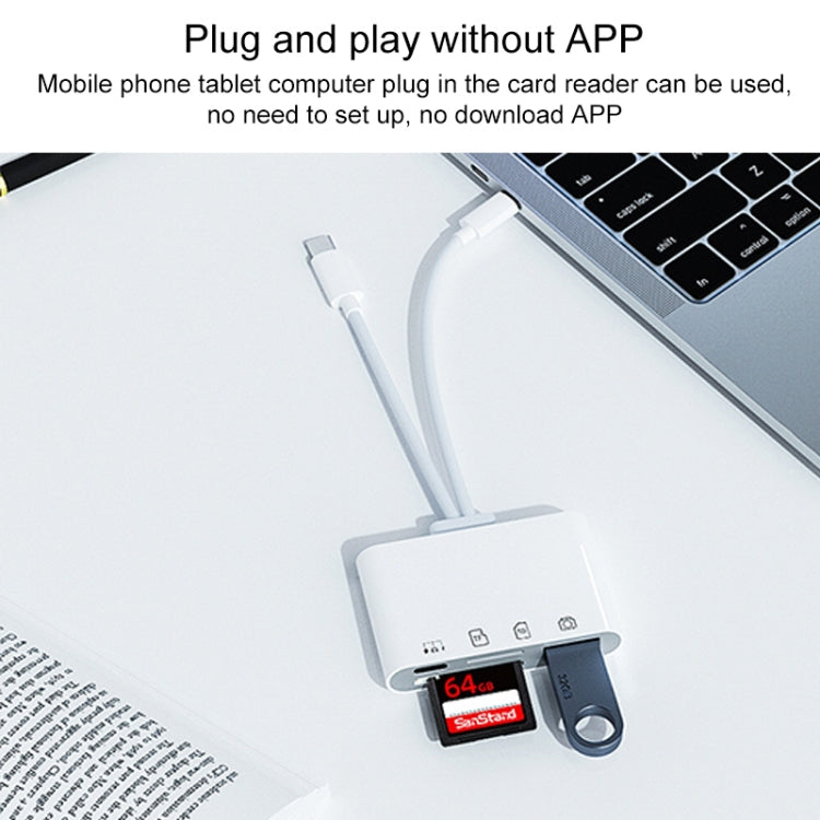 4 in 2 USB-C / Type-C + 8 Pin Interface Multi-function Card Reader(White)