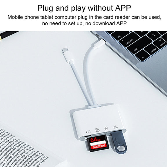 4 in 2 USB-C / Type-C + 8 Pin Interface Multi-function Card Reader(White)