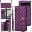 For Google Pixel 6a Crossbody Multifunction Rhombic Leather Phone Case(Dark Purple) - Google Cases by PMC TechLife | Online Shopping South Africa | PMC TechLife | Buy Now Pay Later Mobicred