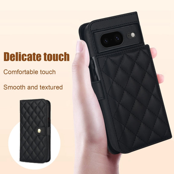 For Google Pixel 8 Crossbody Multifunction Rhombic Leather Phone Case(Black)