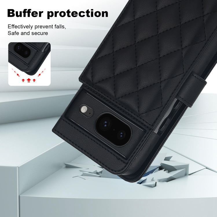 For Google Pixel 8 Crossbody Multifunction Rhombic Leather Phone Case(Black)