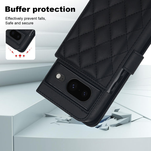 For Google Pixel 8 Crossbody Multifunction Rhombic Leather Phone Case(Black)