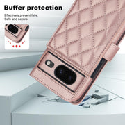For Google Pixel 8 Crossbody Multifunction Rhombic Leather Phone Case(Rose Gold)