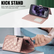 For Google Pixel 8 Crossbody Multifunction Rhombic Leather Phone Case(Rose Gold)