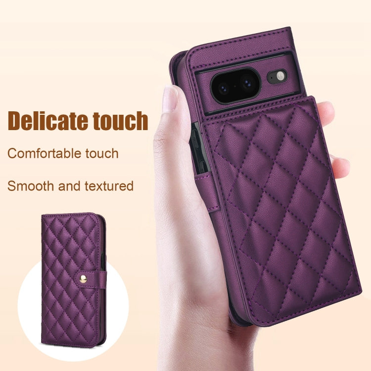 For Google Pixel 8 Crossbody Multifunction Rhombic Leather Phone Case(Dark Purple)