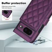 For Google Pixel 8 Crossbody Multifunction Rhombic Leather Phone Case(Dark Purple)