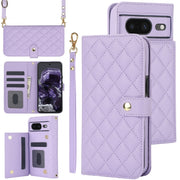 For Google Pixel 8 Crossbody Multifunction Rhombic Leather Phone Case(Purple)