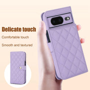 For Google Pixel 8 Crossbody Multifunction Rhombic Leather Phone Case(Purple)