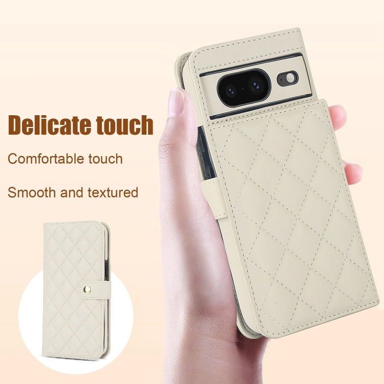 For Google Pixel 8a Crossbody Multifunction Rhombic Leather Phone Case(White)