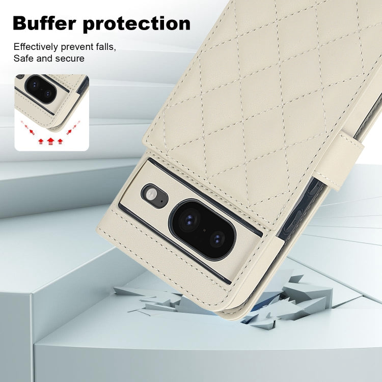 For Google Pixel 8a Crossbody Multifunction Rhombic Leather Phone Case(White)