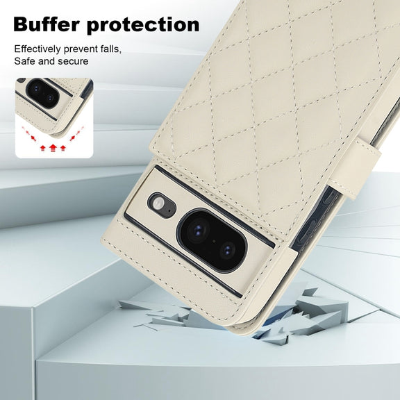 For Google Pixel 8a Crossbody Multifunction Rhombic Leather Phone Case(White)