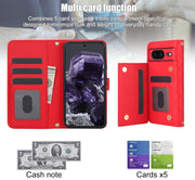 For Google Pixel 8a Crossbody Multifunction Rhombic Leather Phone Case(Red)