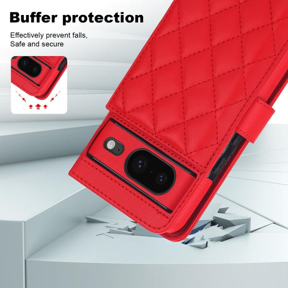 For Google Pixel 8a Crossbody Multifunction Rhombic Leather Phone Case(Red)