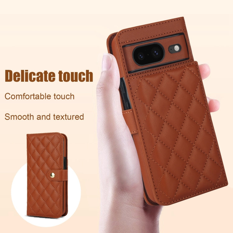 For Google Pixel 8a Crossbody Multifunction Rhombic Leather Phone Case(Brown)