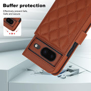 For Google Pixel 8a Crossbody Multifunction Rhombic Leather Phone Case(Brown)