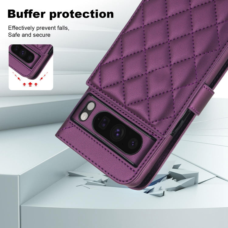 For Google Pixel 8 Pro Crossbody Multifunction Rhombic Leather Phone Case(Dark Purple)