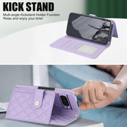 For Google Pixel 8 Pro Crossbody Multifunction Rhombic Leather Phone Case(Purple)