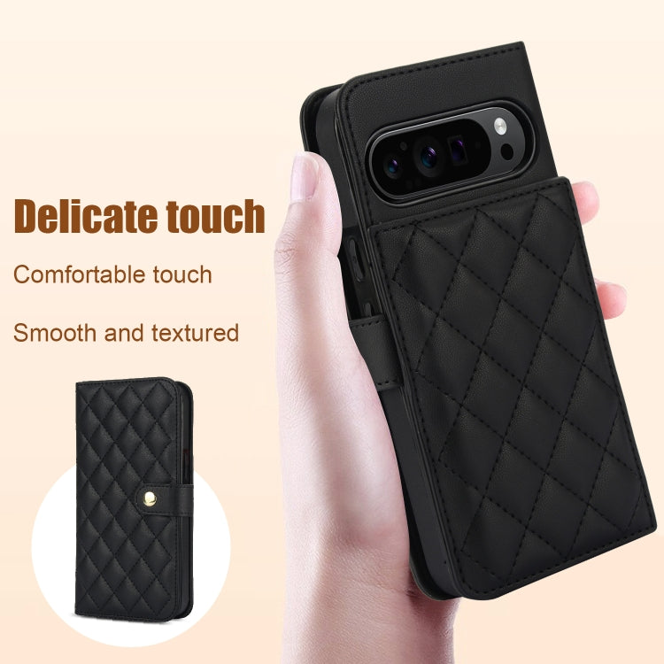 For Google Pixel 9 Crossbody Multifunction Rhombic Leather Phone Case(Black)