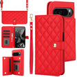 For Google Pixel 9 Crossbody Multifunction Rhombic Leather Phone Case(Red) - Google Cases by PMC TechLife | Online Shopping South Africa | PMC TechLife | Buy Now Pay Later Mobicred