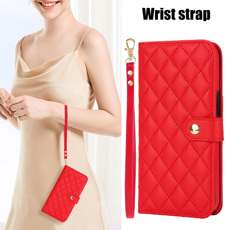 For Google Pixel 9 Crossbody Multifunction Rhombic Leather Phone Case(Red)