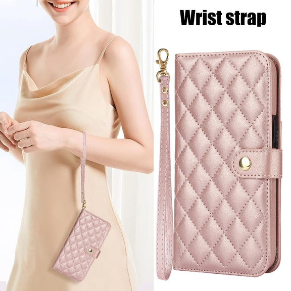 For Google Pixel 9 Crossbody Multifunction Rhombic Leather Phone Case(Rose Gold)