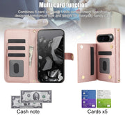 For Google Pixel 9 Crossbody Multifunction Rhombic Leather Phone Case(Rose Gold)