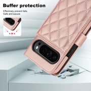 For Google Pixel 9 Crossbody Multifunction Rhombic Leather Phone Case(Rose Gold)