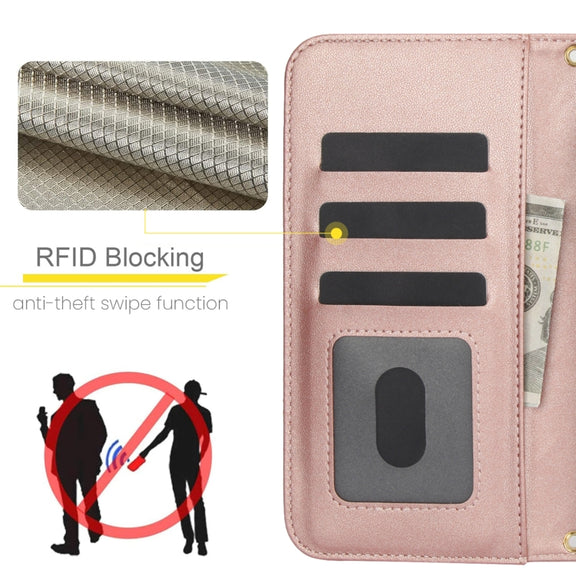 For Google Pixel 9 Crossbody Multifunction Rhombic Leather Phone Case(Rose Gold)