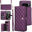 For Google Pixel 9 Crossbody Multifunction Rhombic Leather Phone Case(Dark Purple) - Google Cases by PMC TechLife | Online Shopping South Africa | PMC TechLife | Buy Now Pay Later Mobicred