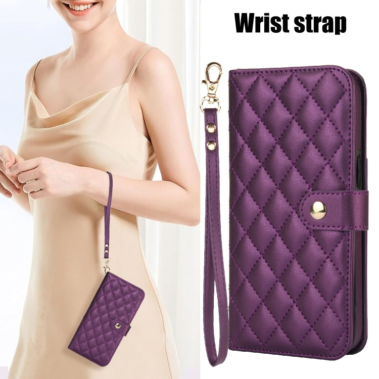 For Google Pixel 9 Crossbody Multifunction Rhombic Leather Phone Case(Dark Purple)