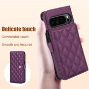 For Google Pixel 9 Crossbody Multifunction Rhombic Leather Phone Case(Dark Purple)
