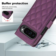 For Google Pixel 9 Crossbody Multifunction Rhombic Leather Phone Case(Dark Purple)