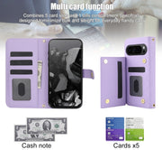 For Google Pixel 9 Crossbody Multifunction Rhombic Leather Phone Case(Purple)