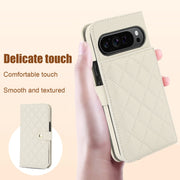 For Google Pixel 9 Pro XL Crossbody Multifunction Rhombic Leather Phone Case(White)