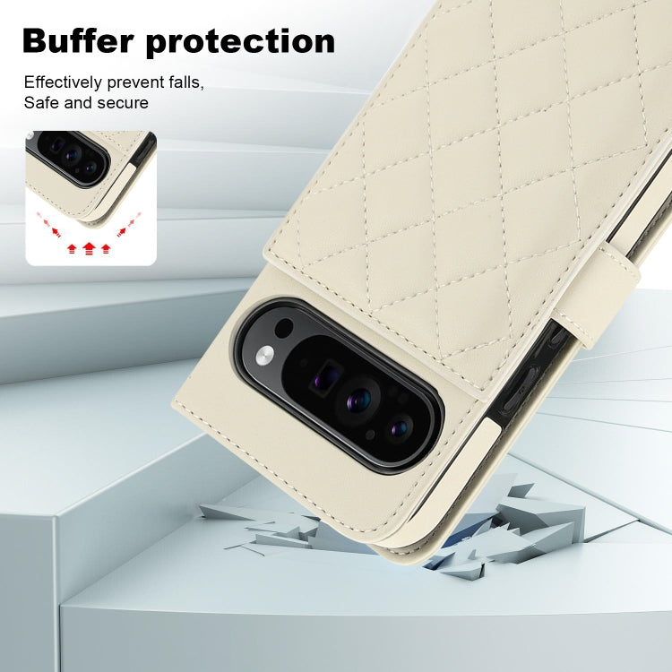 For Google Pixel 9 Pro XL Crossbody Multifunction Rhombic Leather Phone Case(White)