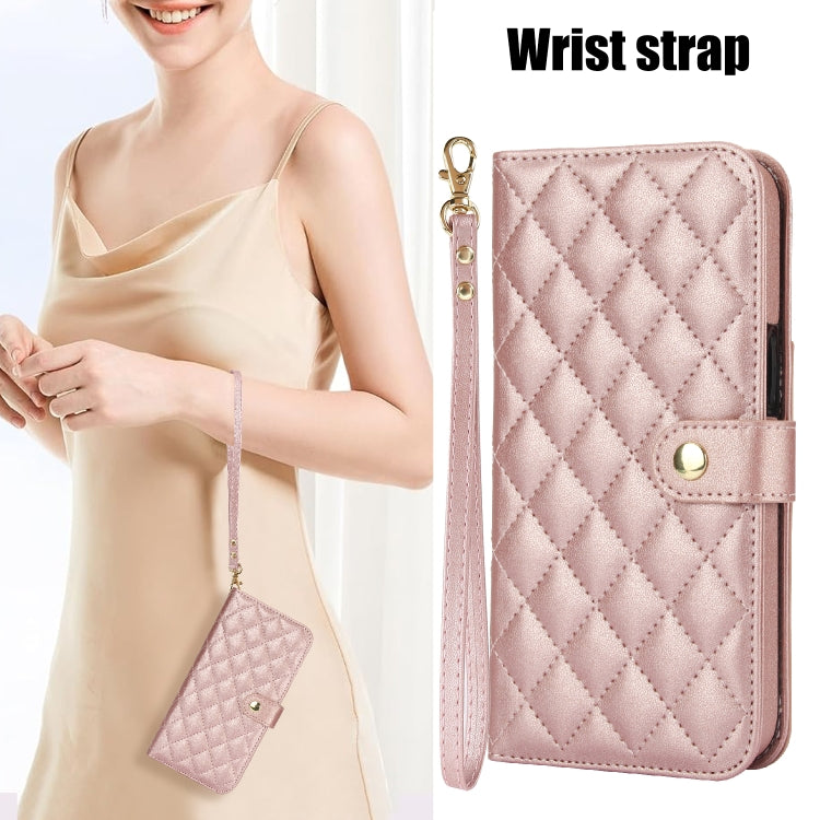 For Google Pixel 9 Pro XL Crossbody Multifunction Rhombic Leather Phone Case(Rose Gold)