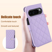 For Google Pixel 9 Pro XL Crossbody Multifunction Rhombic Leather Phone Case(Purple)