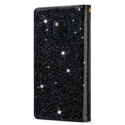 For Huawei Mate 20 Pro Multi-card Slots Starry Sky Laser Carving Glitter Zipper Horizontal Flip Leather Case with Holder & Wallet & Lanyard(Black)