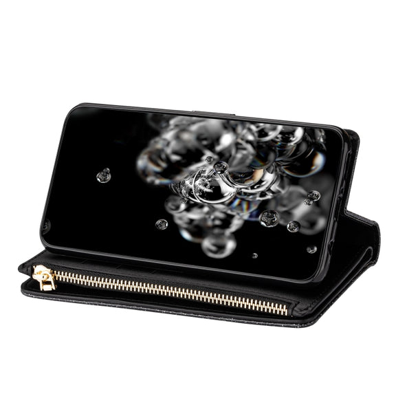 For Huawei Mate 20 Pro Multi-card Slots Starry Sky Laser Carving Glitter Zipper Horizontal Flip Leather Case with Holder & Wallet & Lanyard(Black)