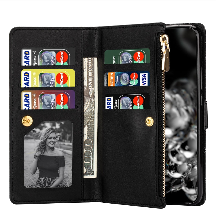 For Huawei Mate 20 Pro Multi-card Slots Starry Sky Laser Carving Glitter Zipper Horizontal Flip Leather Case with Holder & Wallet & Lanyard(Black)